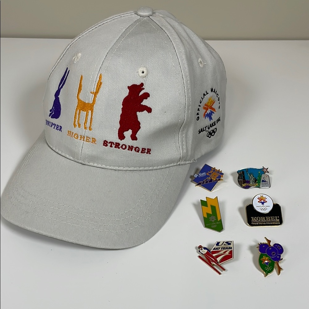 2002 Salt Lake Olympic Collectible Cap and‎ Pins Promotional Pins w Official Hat